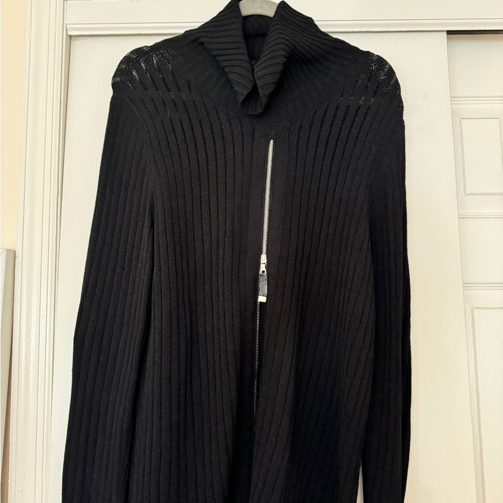 Black Ribbed Turtle Neck Zipper Detail Women's Sweater